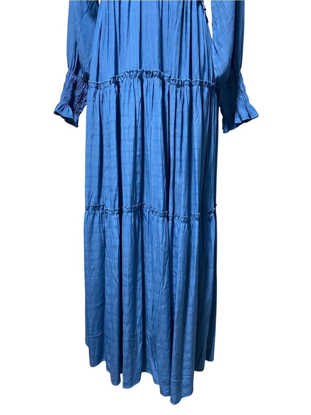 R. Vivimos Blue Long Sleeve Maxi Dress Boho Flowy Layered Ruffle Sz S NWT - Picture 6 of 9